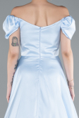 Robe De Soirée Satin Longue Bleu clair ABU4508