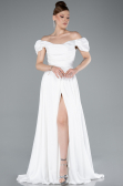 Robe De Soirée Satin Longue Blanc ABU4508