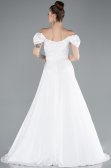 Robe De Soirée Satin Longue Blanc ABU4508
