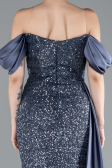 Robe De Soirée Squameuse Longue Gris-Indigo ABU4085