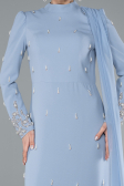 Tenue de Soirée Voilée Longue Gris-Indigo ABU4931