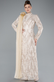 Tenue de Soirée Voilée Longue Dantelle Beige ABU4933