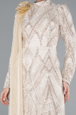 Tenue de Soirée Voilée Longue Dantelle Beige ABU4933