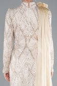 Tenue de Soirée Voilée Longue Dantelle Beige ABU4933