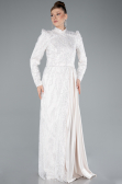 Tenue de Soirée Voilée Longue Perlé Beige ABU4941
