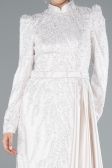 Tenue de Soirée Voilée Longue Perlé Beige ABU4941