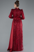 Tenue de Soirée Voilée Longue Perlé Rouge Bordeaux ABU4941