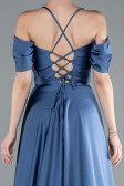 Robe De Soirée Satin Longue Gris-Indigo ABU4703