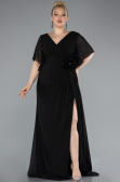 Robe de Soirée Grande Taille Longue Mousseline Noir ABU4911