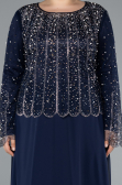 Robe De Soirée Grande Taille Mousseline Longue Bleu Marine ABU4629