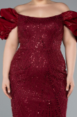 Robe De Fiançailles Grande Taille Perlé Longue Rouge Bordeaux ABU4788