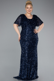 Robe de Soirée Grande Taille Longue Squameuse Bleu Marine ABU4926