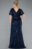 Robe de Soirée Grande Taille Longue Squameuse Bleu Marine ABU4926
