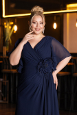Robe de Soirée Grande Taille Longue Mousseline Bleu Marine ABU4911