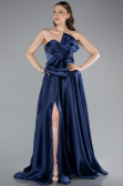 Robe de Soirée Longue Satin Bleu Marine ABU4975