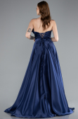 Robe de Soirée Longue Satin Bleu Marine ABU4975