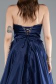 Robe de Soirée Longue Satin Bleu Marine ABU4975