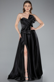 Robe de Soirée Longue Satin Noir ABU4975