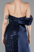 Robe Queue de Poisson Longue Perlé Bleu Marine ABU4986