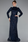 Tenue de Soirée Voilée Longue Perlé Bleu Marine ABU4992