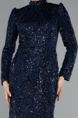 Tenue de Soirée Voilée Longue Perlé Bleu Marine ABU4992