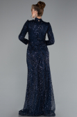 Tenue de Soirée Voilée Longue Perlé Bleu Marine ABU4992