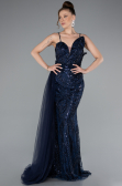 Robe de Soirée Longue Perlé Bleu Marine ABU5003