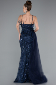 Robe de Soirée Longue Perlé Bleu Marine ABU5003