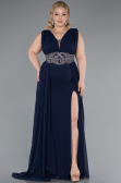 Robe Grande Taille Longue Mousseline Bleu Marine ABU5006