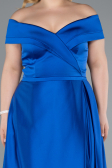 Robe de Soirée Grande Taille Longue Satin Bleu Saxe ABU2355