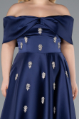 Robe De Soirée Grande Taille Longue Satin Bleu Marine ABU4998
