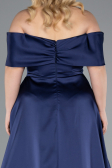 Robe De Soirée Grande Taille Longue Satin Bleu Marine ABU4998