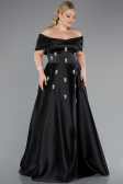 Robe De Soirée Grande Taille Longue Satin Noir ABU4998