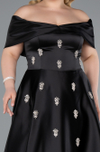 Robe De Soirée Grande Taille Longue Satin Noir ABU4998