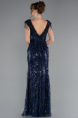 Robe de Soirée Longue Squameuse Bleu Marine ABU5030