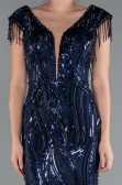 Robe de Soirée Longue Squameuse Bleu Marine ABU5030