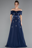 Robe de Soirée Longue Satin Bleu Marine ABU5015