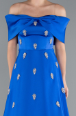 Robe de Soirée Longue Satin Bleu Saxe ABU5015