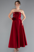Robe de Cérémonie Midi Satin Rouge Bordeaux ABK2363