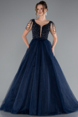 Robe De Soirée De Créateur Longue Bleu Marine ABU5019