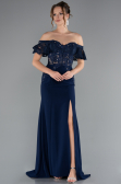 Robe de Soirée Longue Dantelle Bleu Marine ABU2261