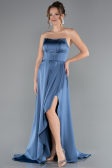 Robe de Soirée Longue Satin Indigo ABU5023