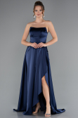 Robe de Soirée Longue Satin Bleu Marine ABU5023