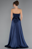 Robe de Soirée Longue Satin Bleu Marine ABU5023