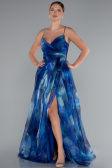 Robe de Soirée Longue Bleu Saxe ABU5053