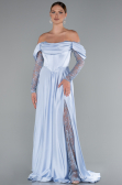 Robe de Soirée Longue Satin Bleu clair ABU5054