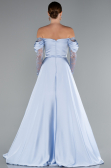 Robe de Soirée Longue Satin Bleu clair ABU5054