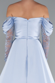 Robe de Soirée Longue Satin Bleu clair ABU5054