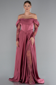 Robe de Soirée Longue Satin Marron Clair ABU5054