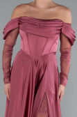 Robe de Soirée Longue Satin Marron Clair ABU5054